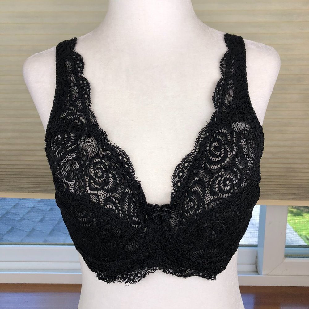 Macy's Black 34D Sexy Lace Bra Whimsigoth Fairy Grunge Dark Romantic Goth